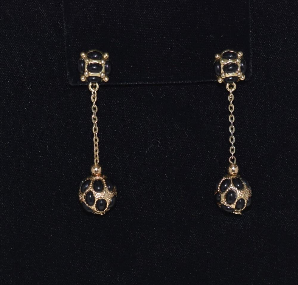 KENNETH JAY LANE KJL Black Cabochon Dangling Ball Clip Earrings
